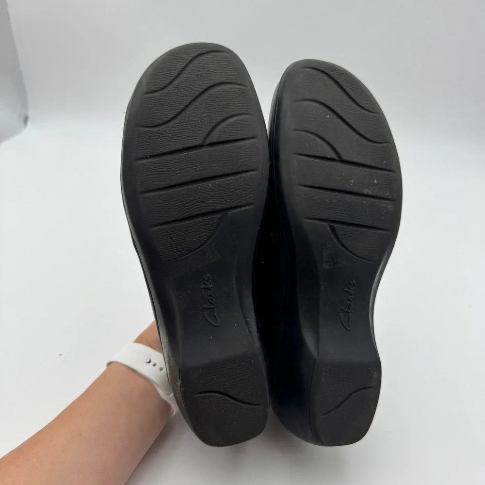 Clarks Bendables Black Leather Slip On Loafers Side Zip Wedge Shoes Women 10M